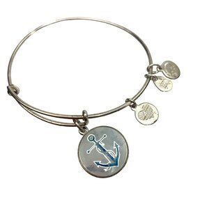 Alex and Ani Silver/Blue Enamel Anchor Charm Bracelet - Expands 2"- 3.5"